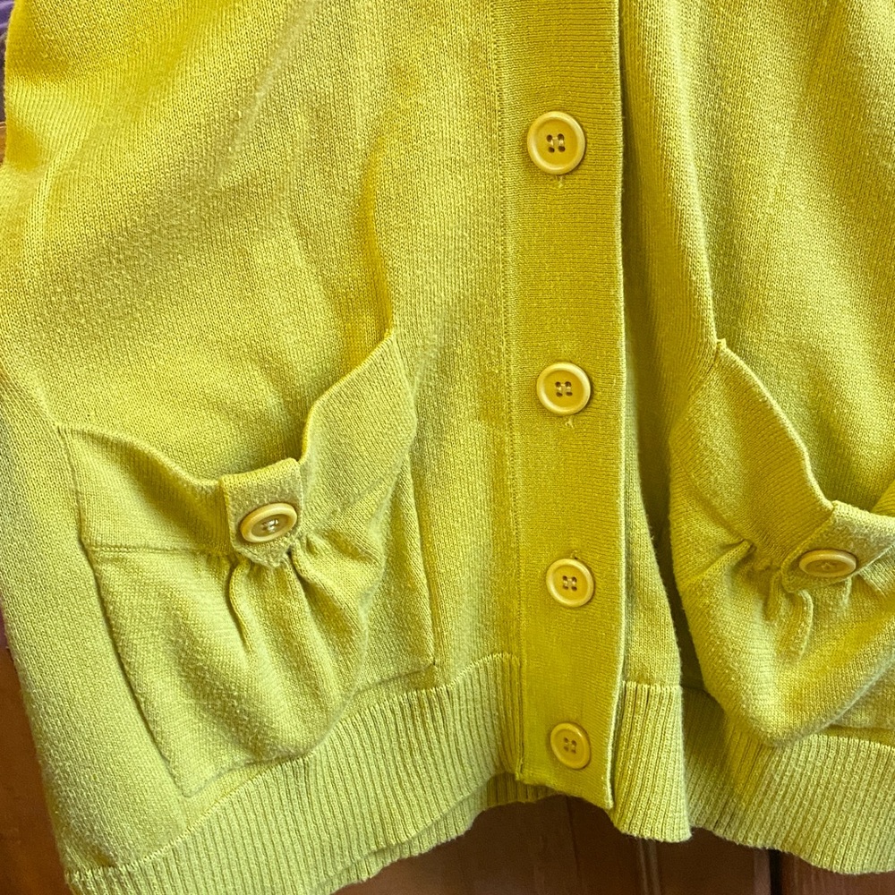 Tabitha Mustard Yellow Small V-neck Button Front Cardigan Sweater Fall - Picture 3 of 12
